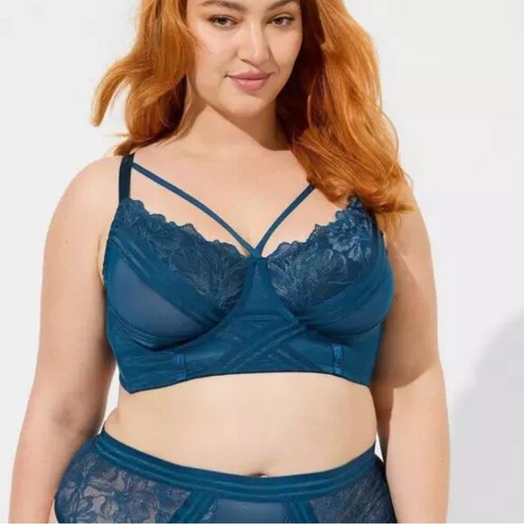 Torrid women’s 3x striped mesh elastic long line cutout bra Poseidon sexy shine - Picture 1 of 8